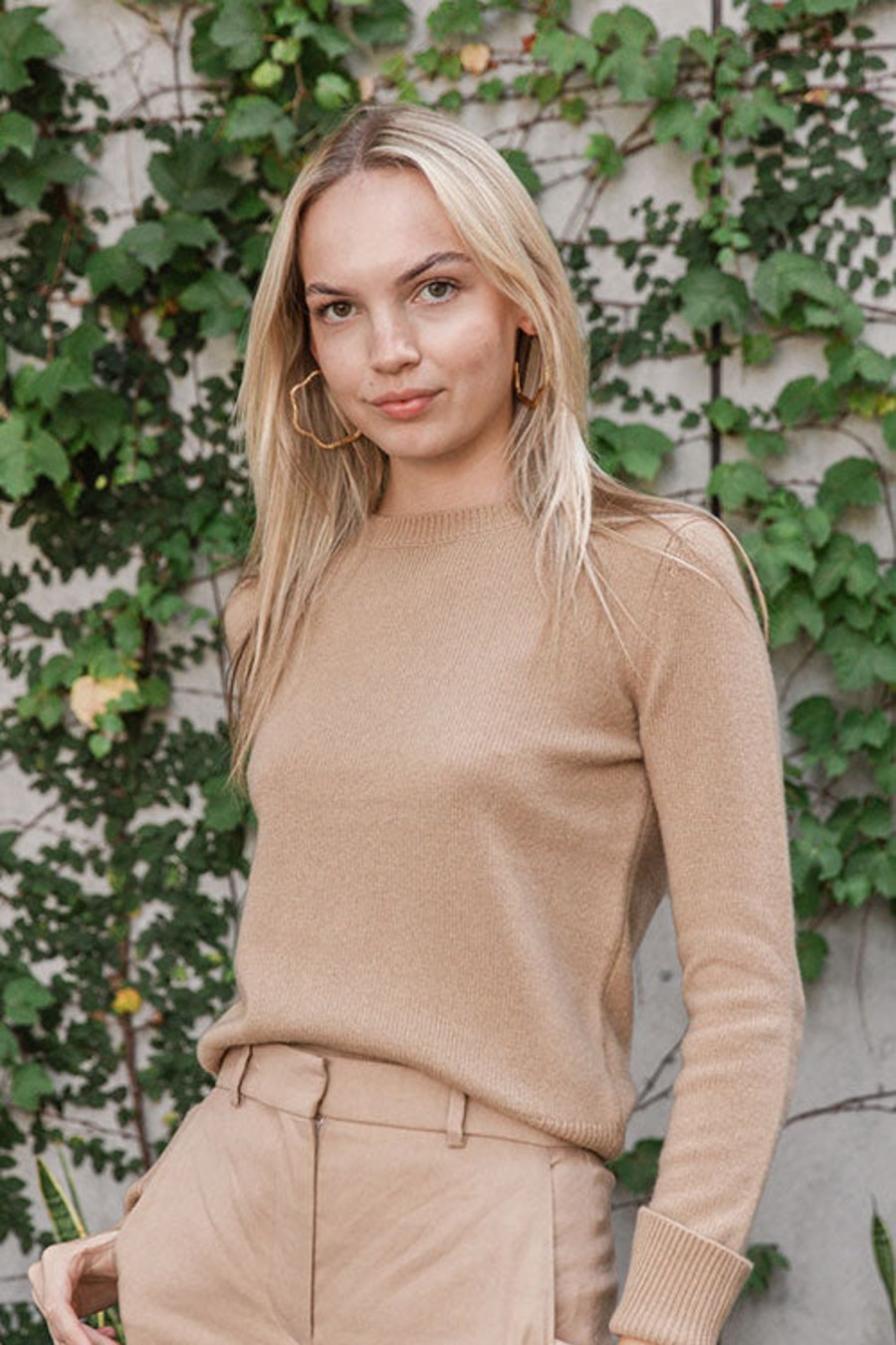 Women JOSEPH Knitwear | Round Neck Cashmere Sweater Almond