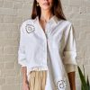 Women SEA Tops | Joy Crochet Button Down Shirt White