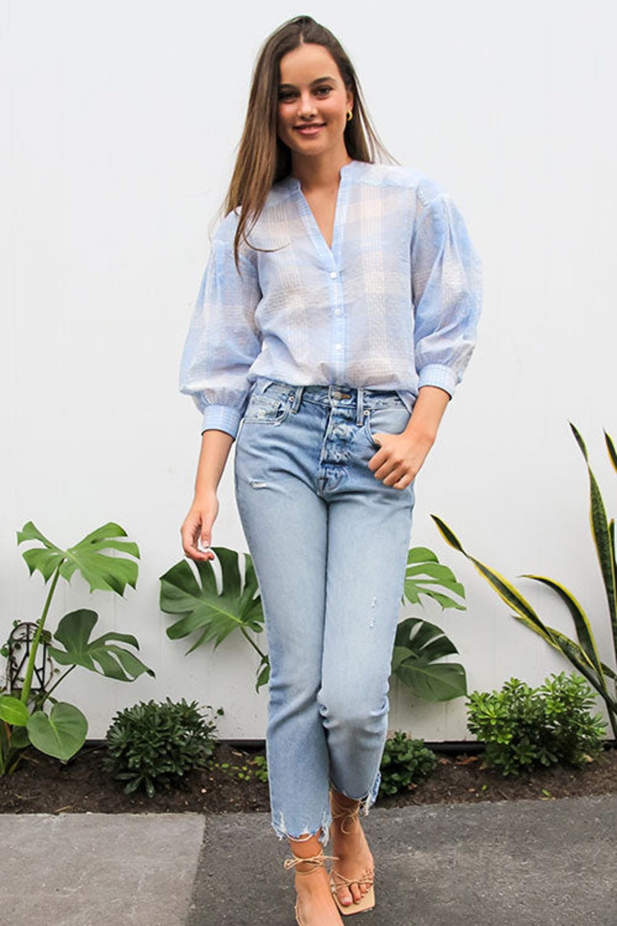 Women VERONICA BEARD Tops | Harris Shirt Blue/White