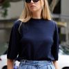 Women TIBI Tops | Cashmere Oversized Easy Tee Navy