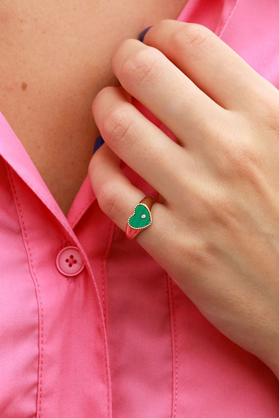 Women YVONNE LEON Rings | Mini Heart Signet Ring Malachite