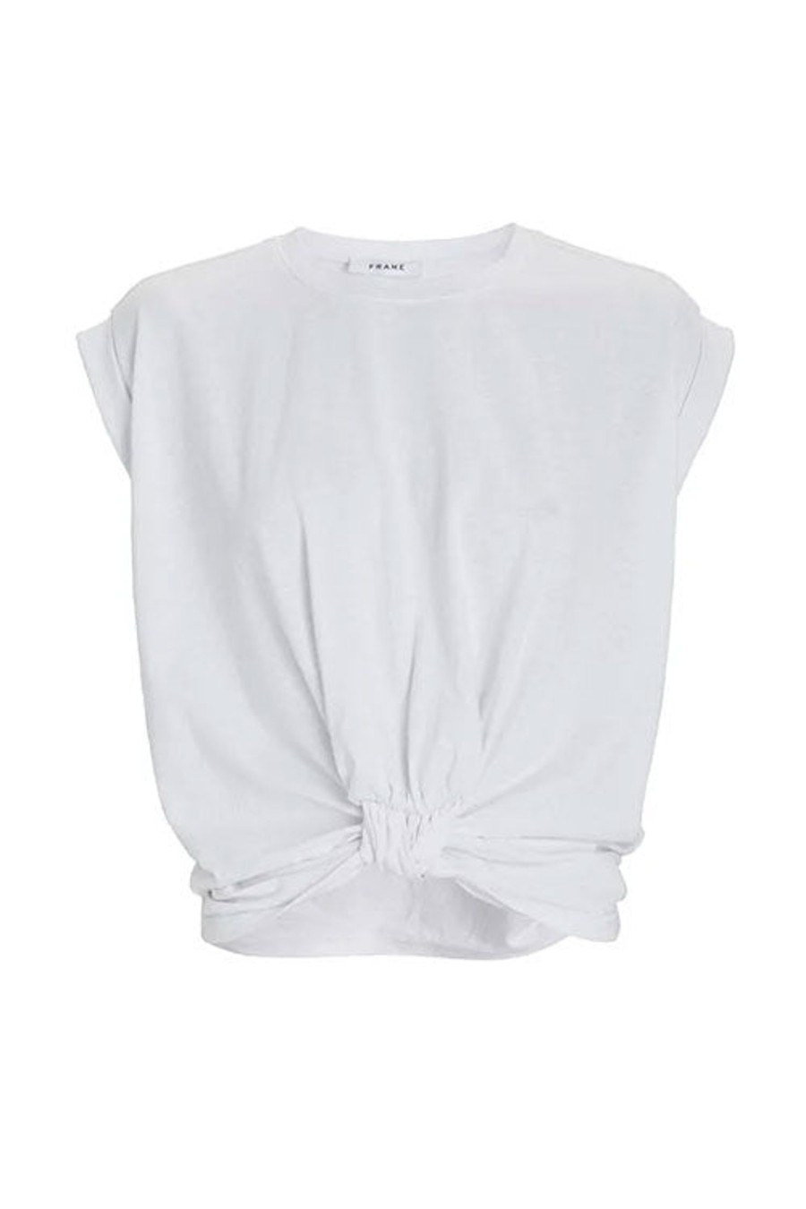 Women FRAME Tops | Knotted Rolled Tee White