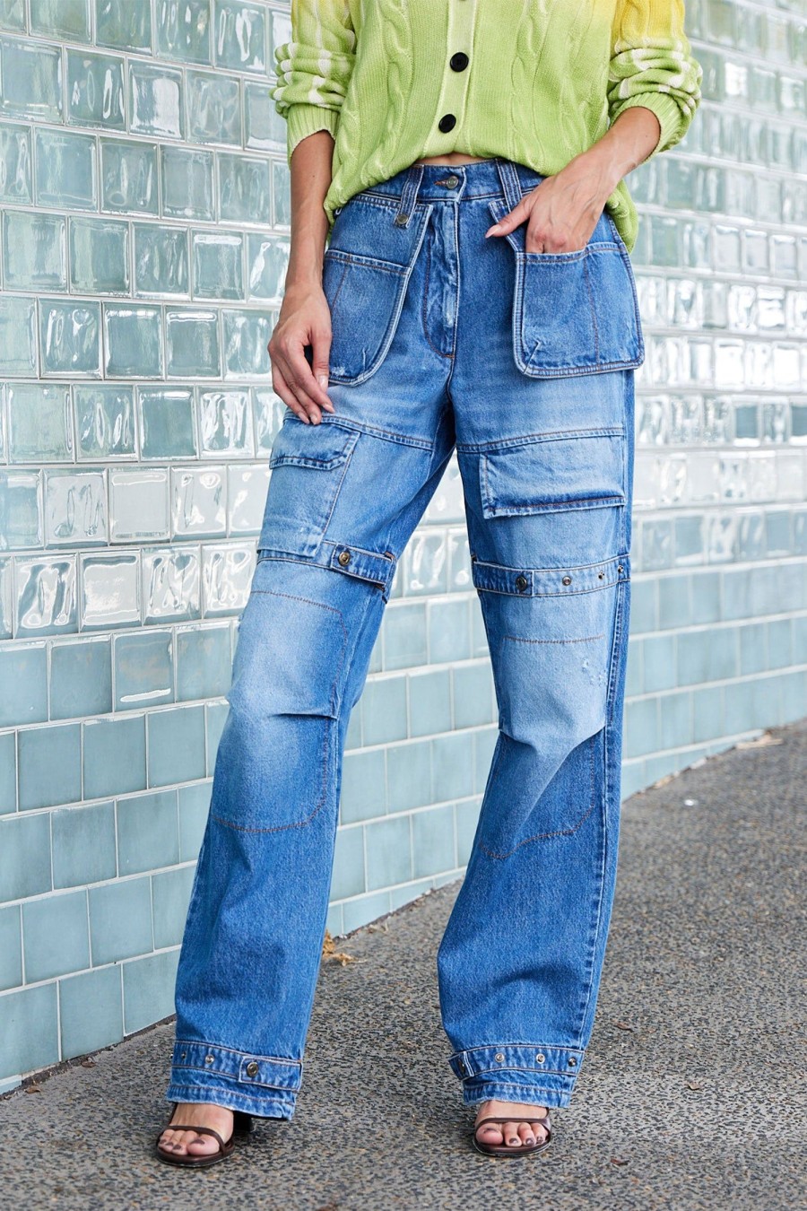 Women MSGM Jeans | Denim Cargo Pant Blue