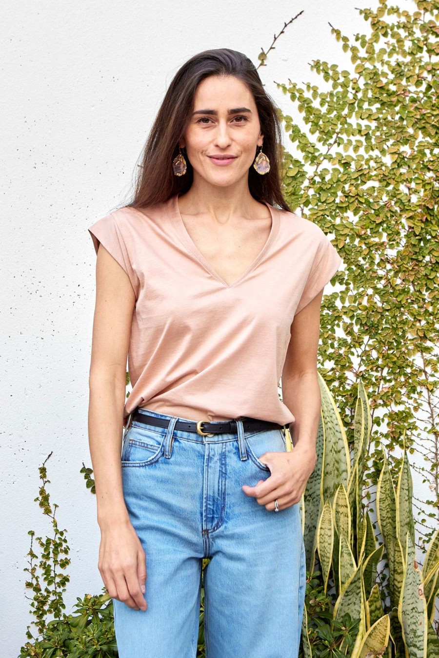 Women FRAME T-Shirts | Le Mid Rise V Blush