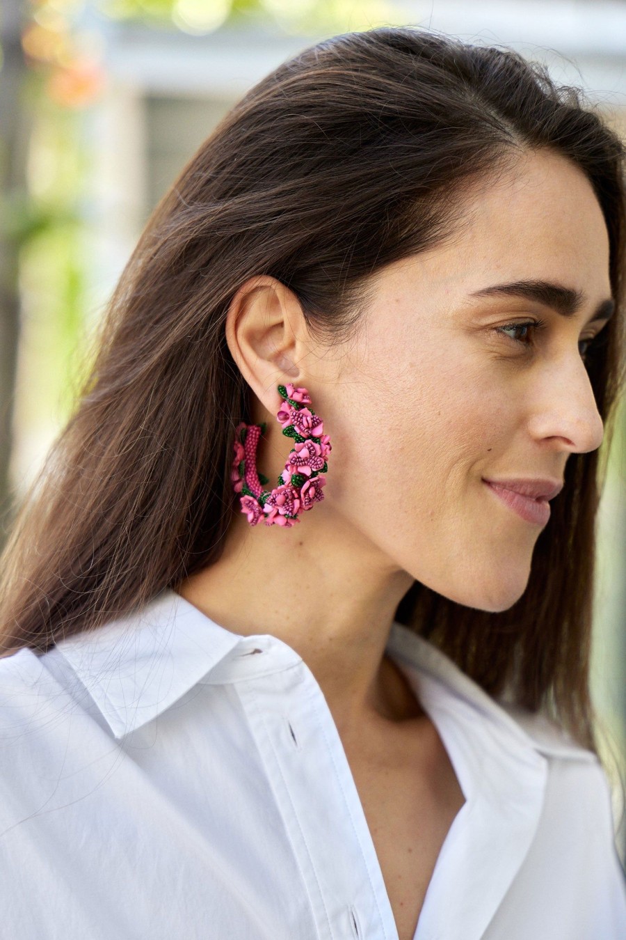 Women OSCAR DE LA RENTA Earrings | Flower Cluster Hoop Magenta