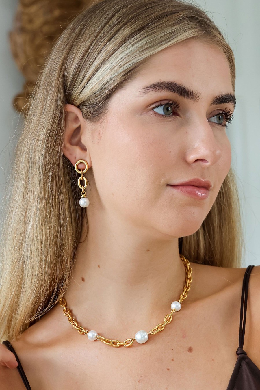 Women Ben-Amun Earrings | Link Pearl Drop Earring Gold