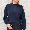 Women TIBI Tops | Summer Terry Crewneck Sweatshirt Navy