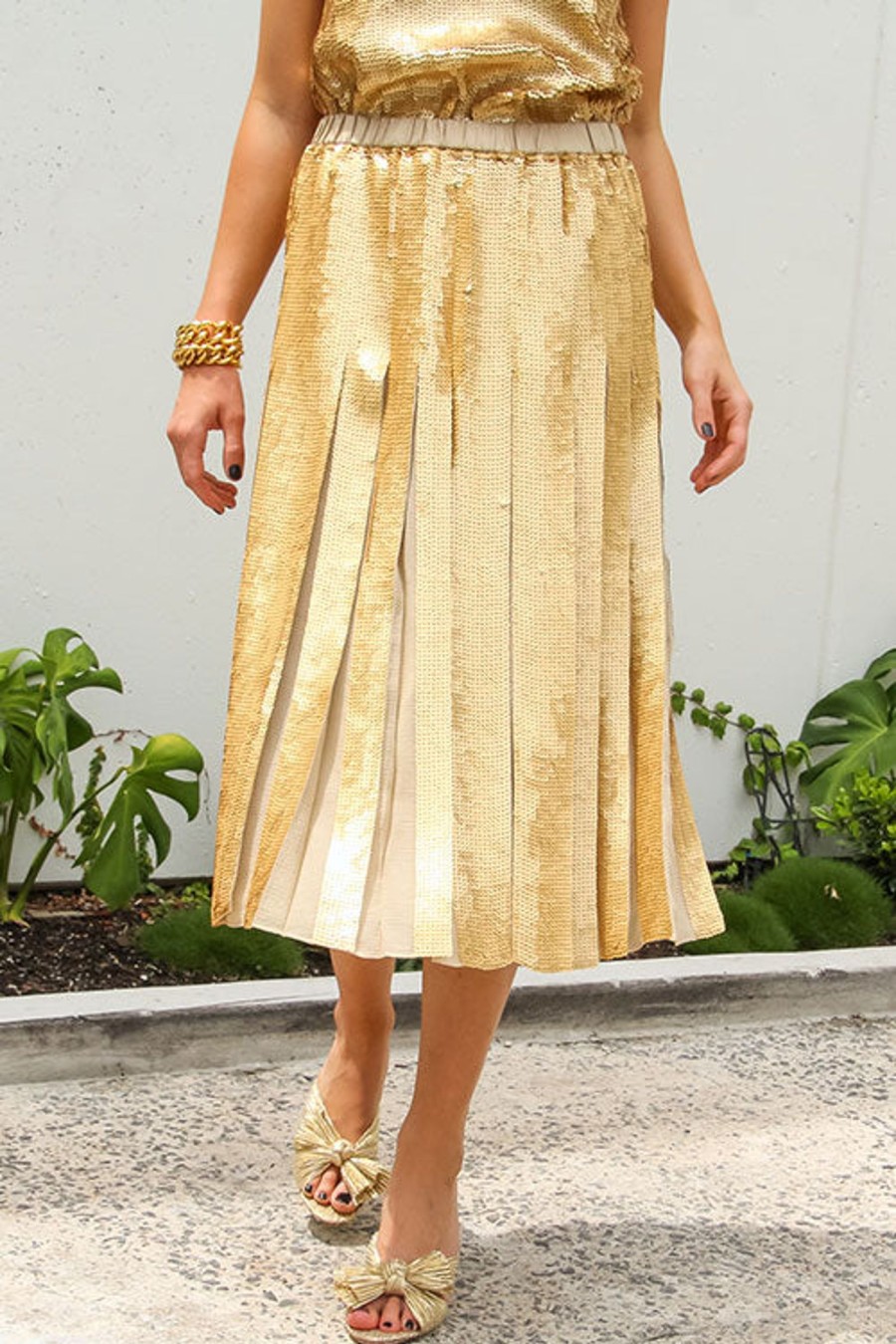 Women TIBI Skirts | Eclair Sequin Skirt Gold