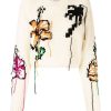 Women MSGM Knitwear | Cropped Knitted Jumper Cream Multi