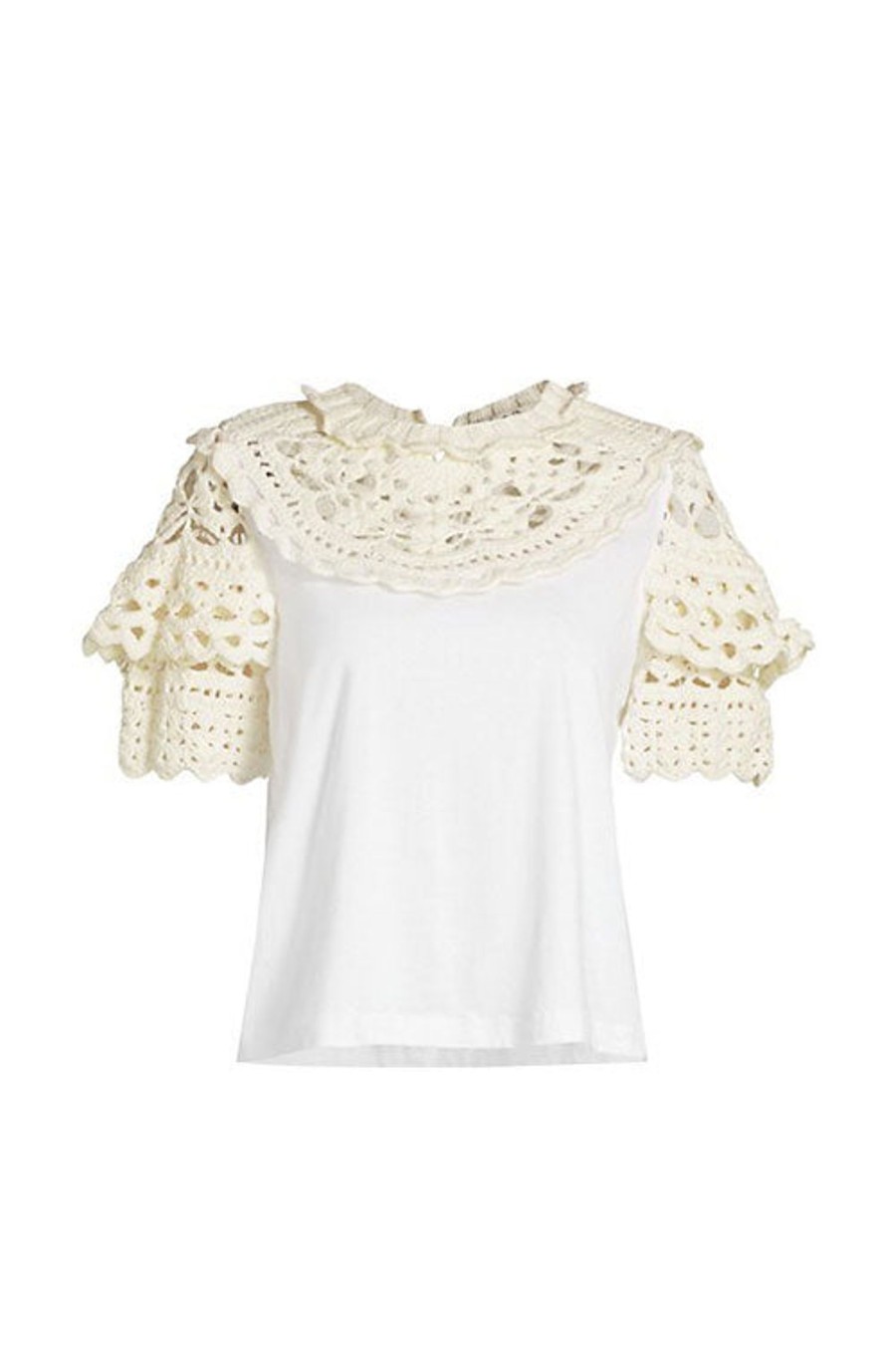 Women SEA Tops | Cleo Crochet T Shirt White