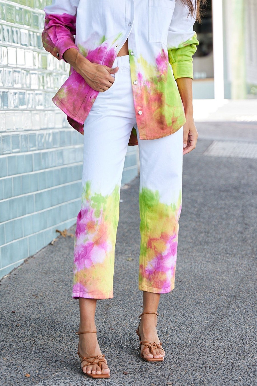 Women MSGM Pants | Tie-Dye Jeans White Multi