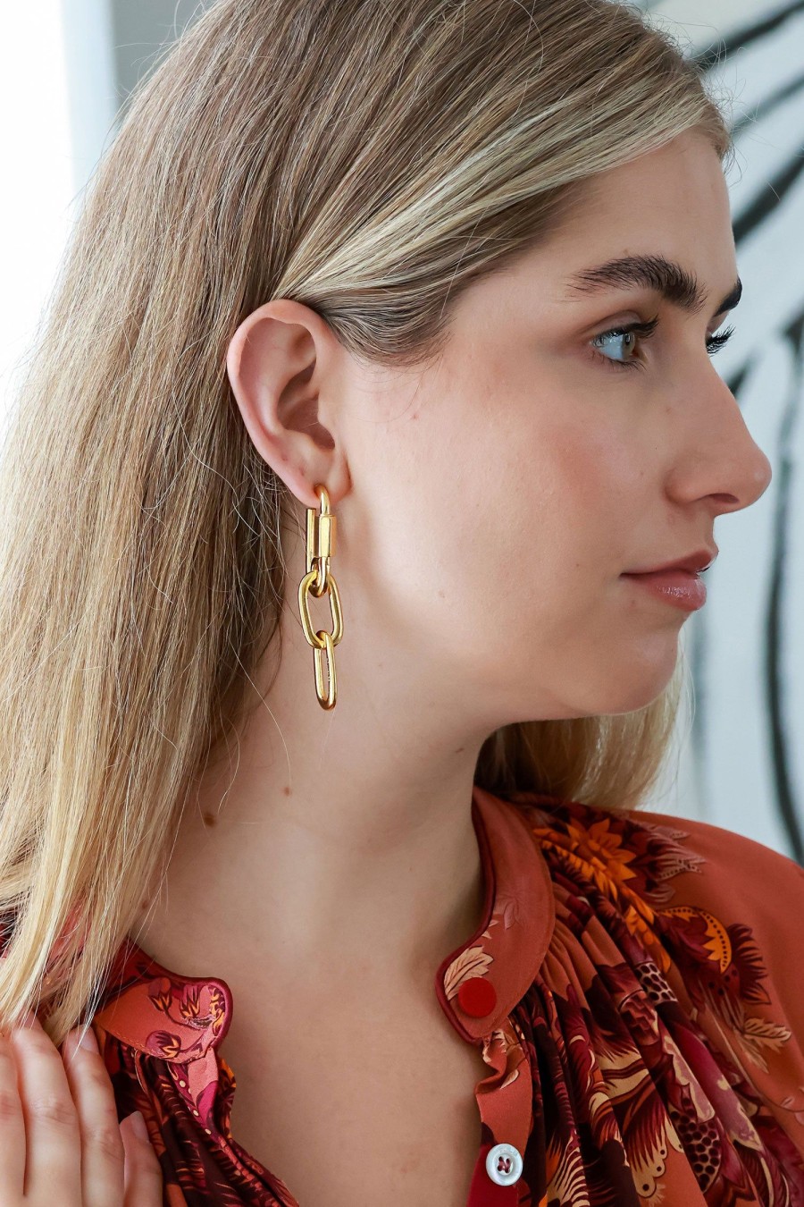 Women Ben-Amun Earrings | Link Hoop Drop Earring Gold