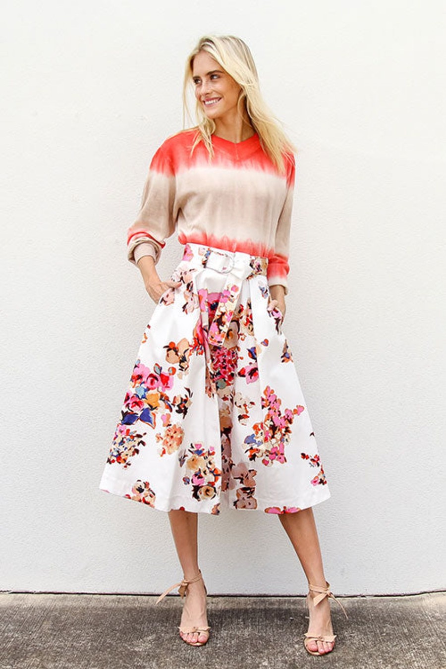 Women MSGM Skirts | Floral Circle Skirt White Multi