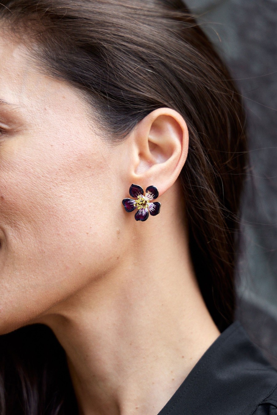 Women OSCAR DE LA RENTA Earrings | Hand Painted Flower Earring Purple