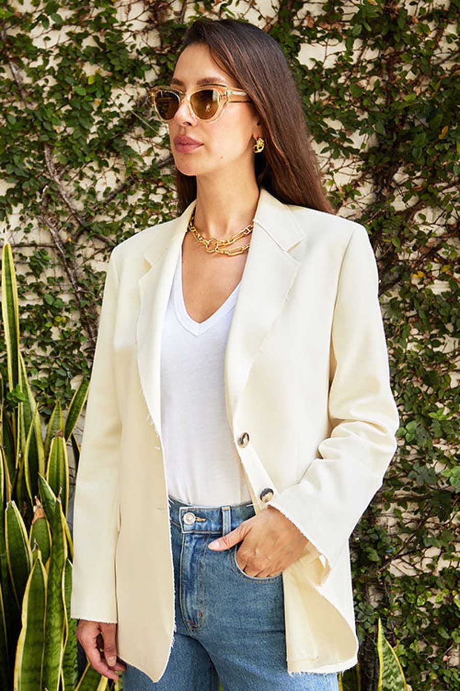 Women FRAME Jackets | Oversized Raw Edge Blazer Off White