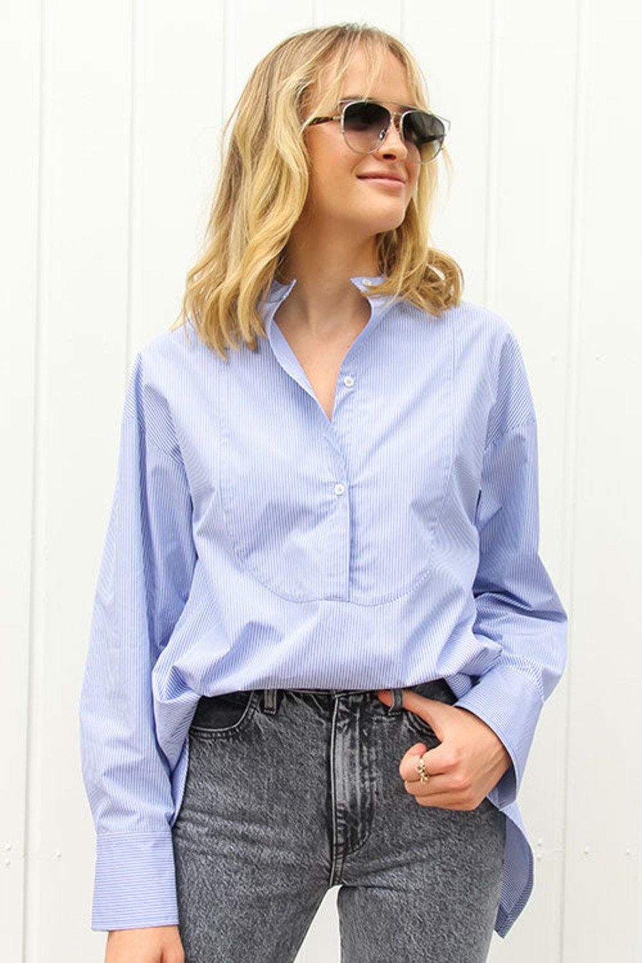 Women LOULOU STUDIO Tops | Pini Cotton Shirt Stripe