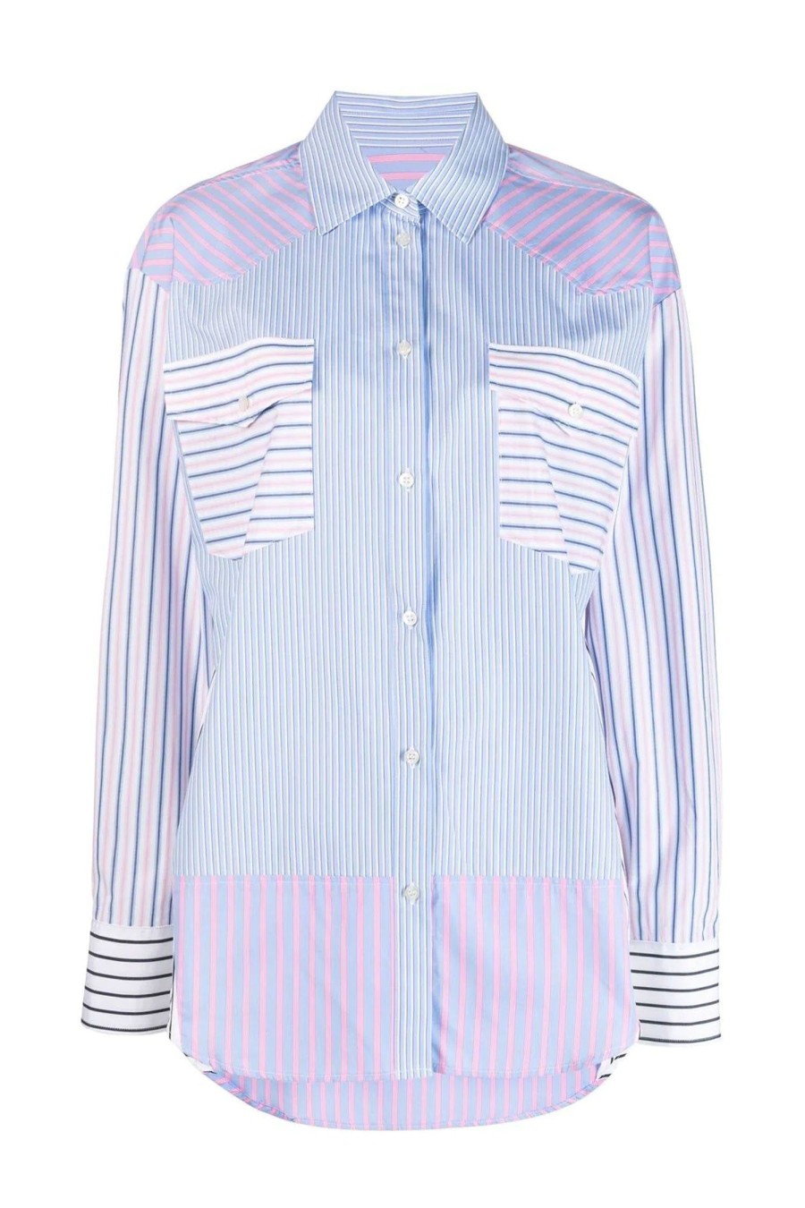 Women MSGM Tops | Stripe Long Sleeve Shirt Blue/Pink