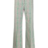 Women MSGM Pants | Check Wide Leg Trouser Grey/Green