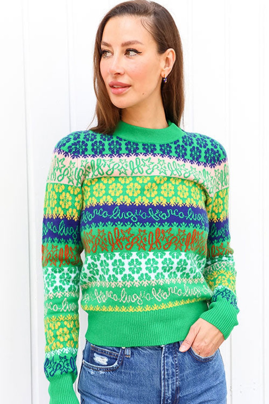 Women LINGUA FRANCA Knitwear | Lingua Franca Logo Knit Green Multi