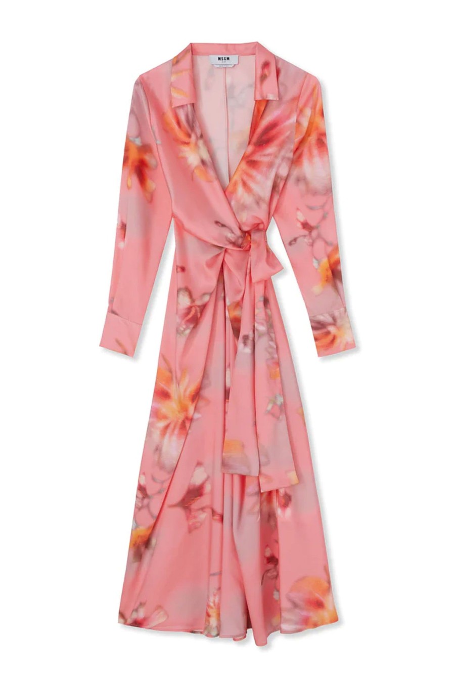 Women MSGM Dresses | Floral Wrap Midi Dress Pink