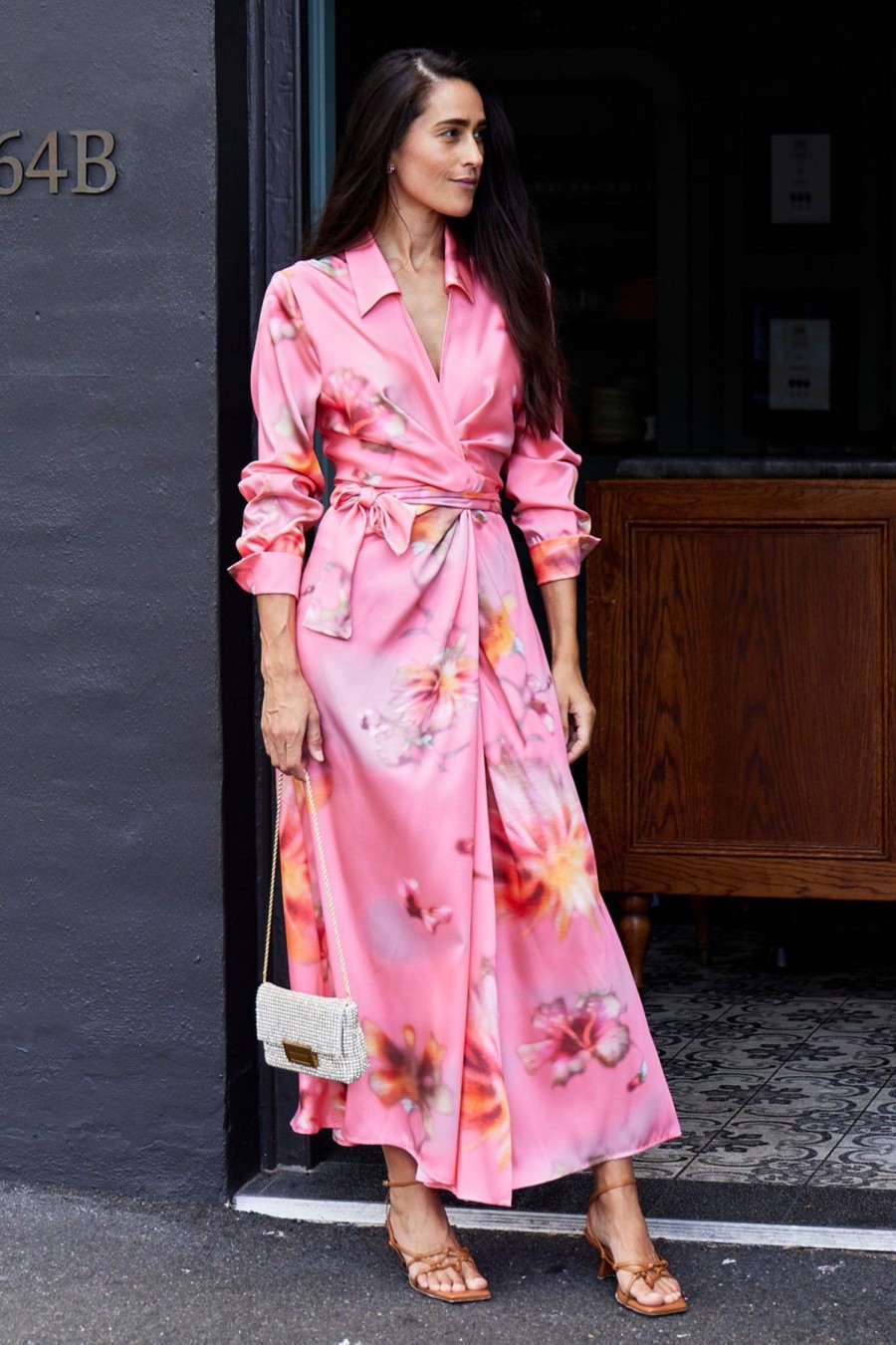 Women MSGM Dresses | Floral Wrap Midi Dress Pink