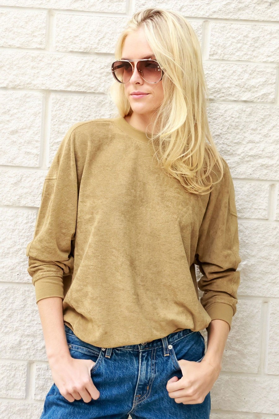 Women TIBI Tops | Summer Terry Crewneck Sweatshirt Cumin