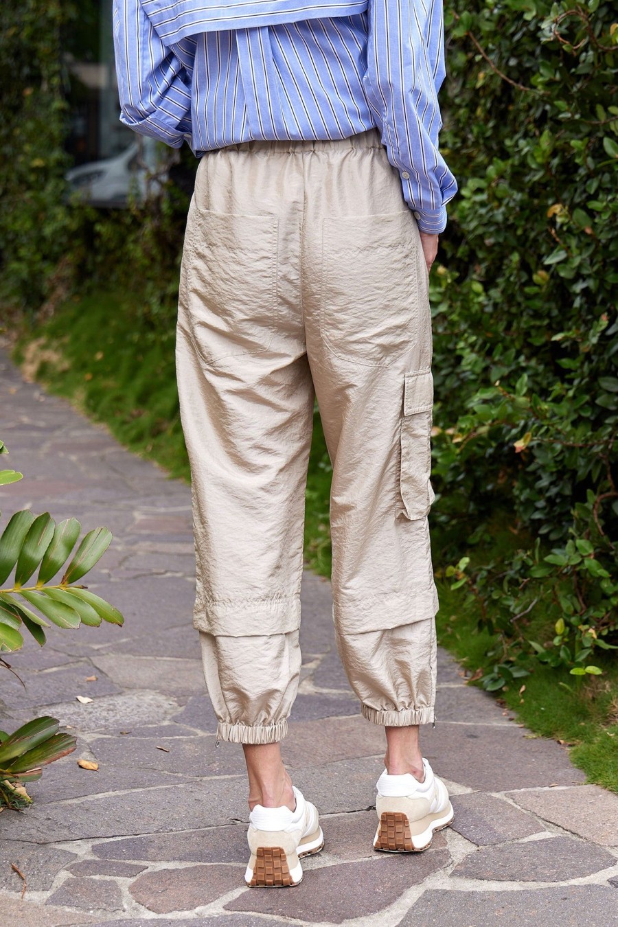 Women TIBI Pants | Crispy Nylon Wilt Pull On Jogger Desert Sand