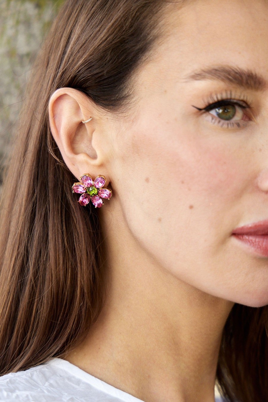 Women OSCAR DE LA RENTA Earrings | Crystal Floral Earring Rose