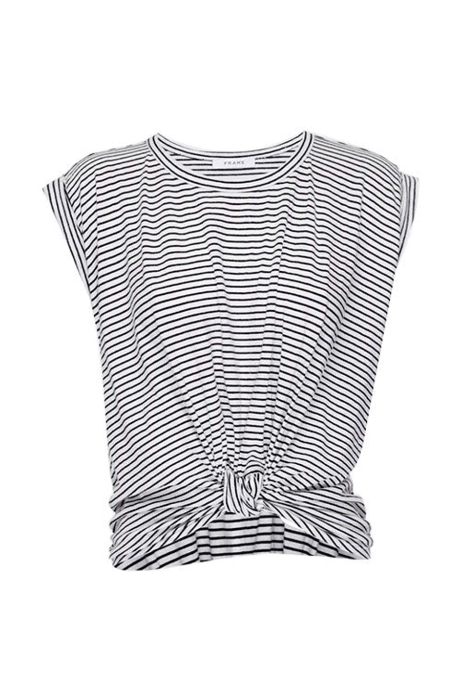 Women FRAME Tops | Knotted Rolled Tee Black Stripe