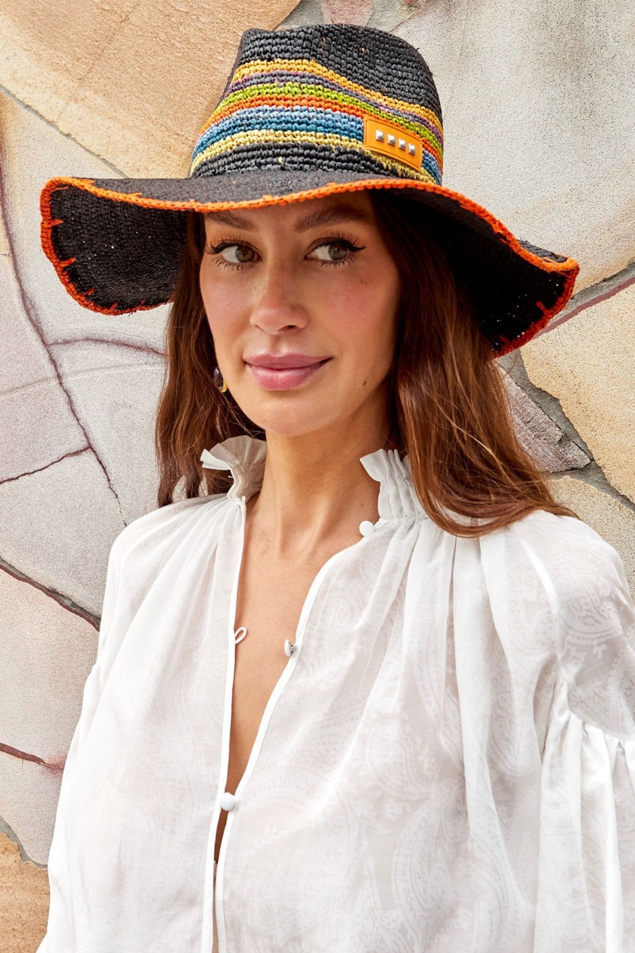 Women ETRO Hats | Woven Stripe Sun Hat Black