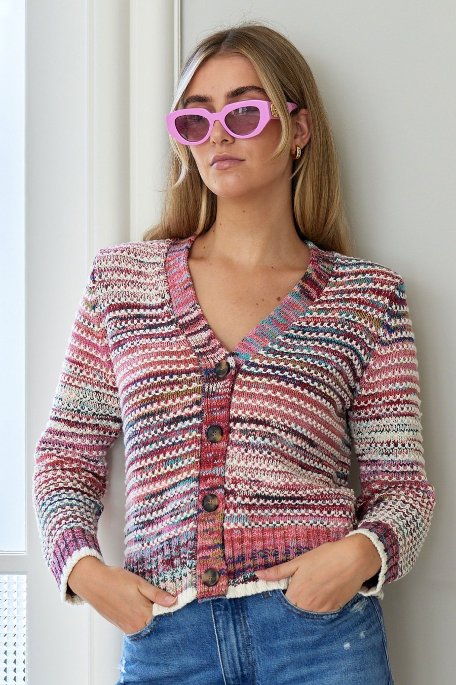 Women VERONICA BEARD Knitwear | Ansonia Cardigan Pink Multi