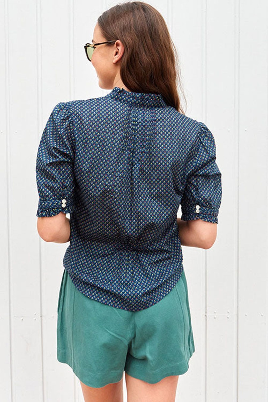 Women BIRDS OF PARADIS BY TROVATA Tops | Eloise Pintuck Blouse Navy