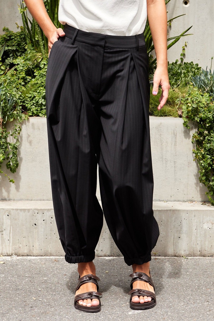 Women TIBI Pants | Dominic Pleated Balloon Pant Black/White