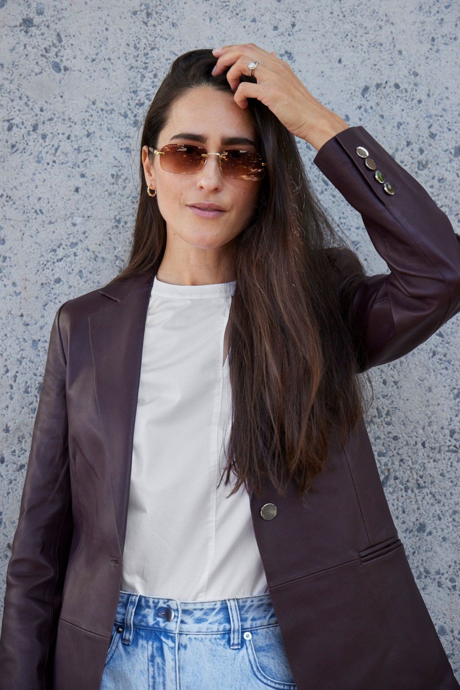 Women THEORY Jackets | Leather Slim Blazer Malbec